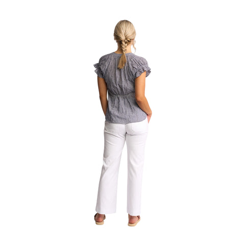 Vassalli - Evelyn Drop Shoulder Top - Ink Gingham