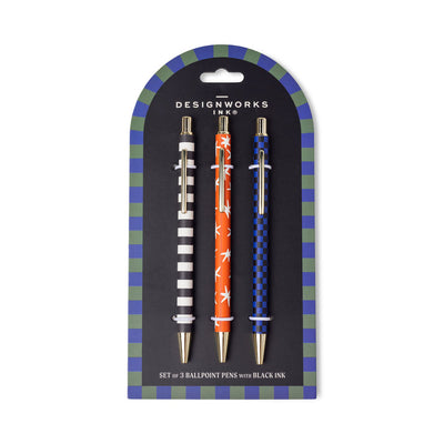 Designworks Ink - A Dopo Set of 3 Ballpoint Pen - Stripe, Star, Check