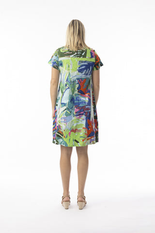 Orientique - Printed Cotton Dress - Leaves Blue
