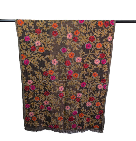 United Fashion - Embroidered Wool Shawl - Taupe*