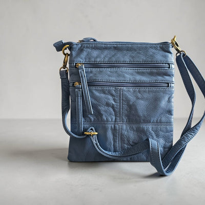 Melange - Harper - Vegan Multi Zip Crossbody Bag - Denim