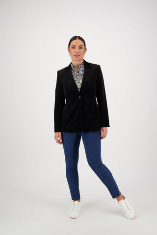 Vassalli - Shaped Lined Cord Blazer with Back Vent and Button Cuff Detail - Black