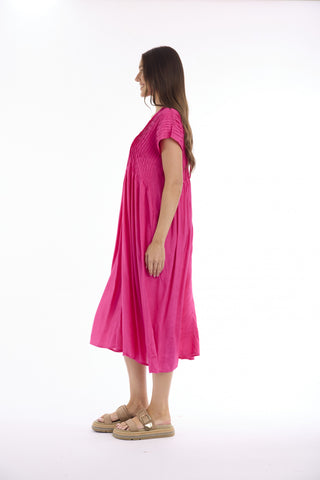 Escape by OQ - Pleated Lux Dress - Fuchsia