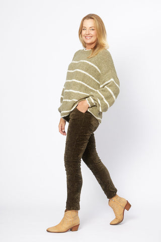 La Strada - Velvet Crushed Pant - Military