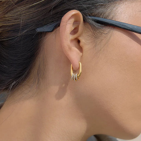 MCLuxe - Solène 14k Gold Vermeil Convertible Crystal Huggie Earrings