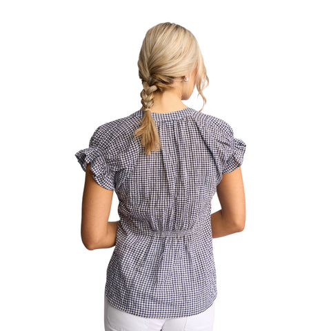 Vassalli - Evelyn Drop Shoulder Top - Ink Gingham