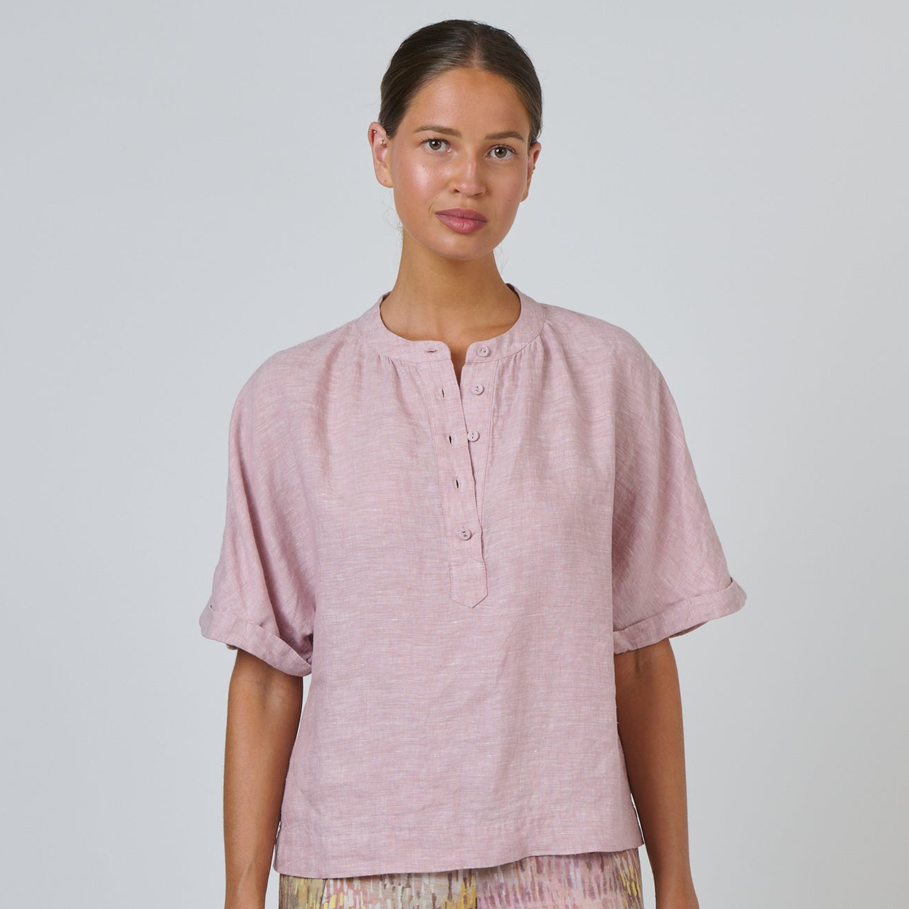 Naturals by O&J - Linen Half Button Boxy Top - Radish
