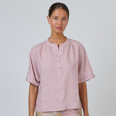 Naturals by O&J - Linen Half Button Boxy Top - Radish