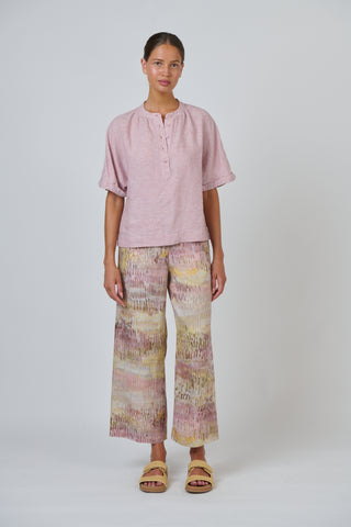 Naturals by O&J - Linen Half Button Boxy Top - Radish