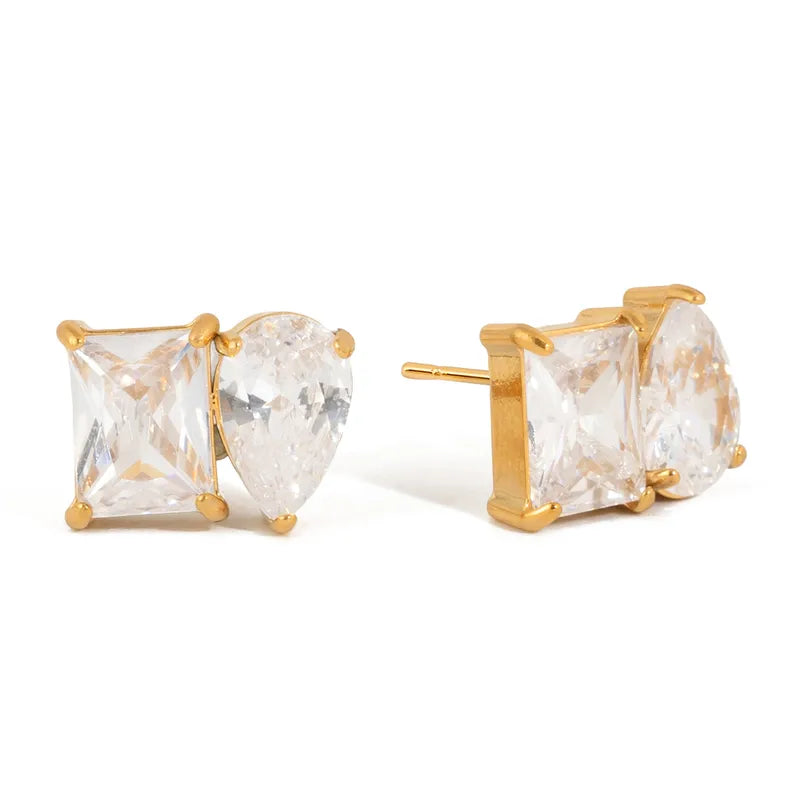 MCLuxe - Élodie 18K Gold Plated Toi et Moi CZ Stud Earrings – Waterproof
