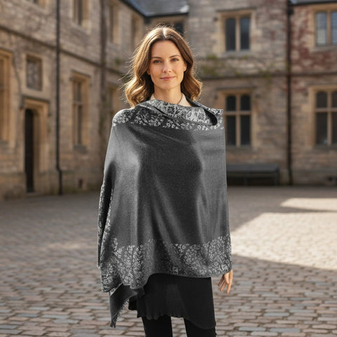 AUTN - Double Sided Paisley Border Wrap - Blkgrey - P91322- 2BkBge