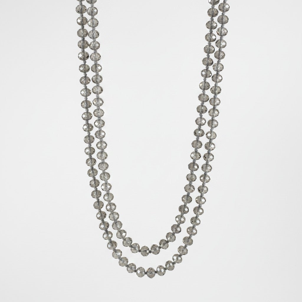 MCLuxe - Hand knotted Glass Crystal Bead Necklace - Smoke