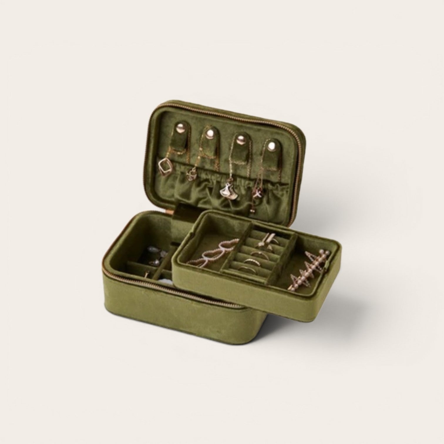 MCLuxe - Vintage Velvet Jewellery Case - Olive Green