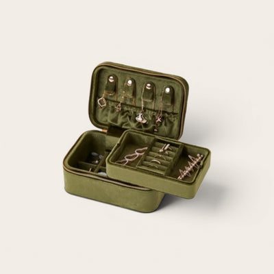 MCLuxe - Vintage Velvet Jewellery Case - Olive Green