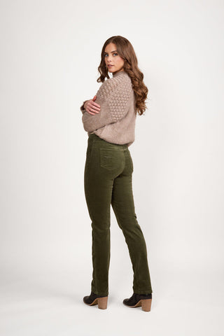 Vassalli - Slim Leg Full Length Pinwale Cord Pull On - Deep Sage