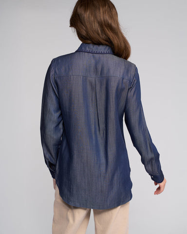 Vassalli - Banner Shirt with Blanket Stitch - Deep Blue