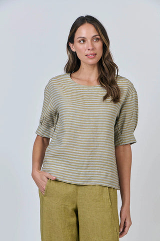 Naturals by O&J - Linen Boat Neck Top - Reed