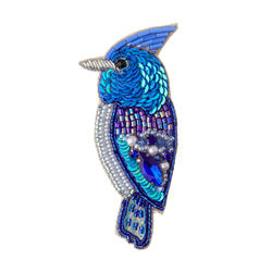 Blue Scarab - Statement Hand Beaded Brooch-Bird Blue