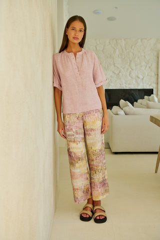 Naturals by O&J - Linen Half Button Boxy Top - Radish