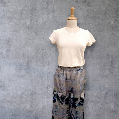 CCB - Linen Wide Pant Floral Print-Blue