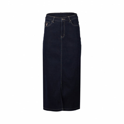 Vassalli - Mid Length Skirt with Centre Front Split - Ink Denim