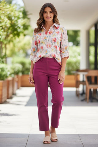 Equinox - 3/4 Sleeve Pure Cotton Shirt - Poppy