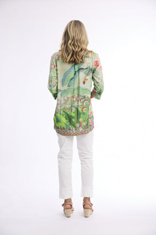 Orientique - Digital Print Collared Shirt - Flamingo