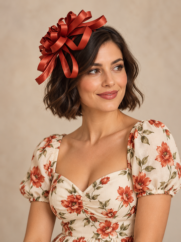 Melange - Satin Swirl Fascinator Headband – Rust