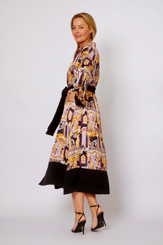 La Strada - Viscose Shirt Dress With Trim-Black/Gold