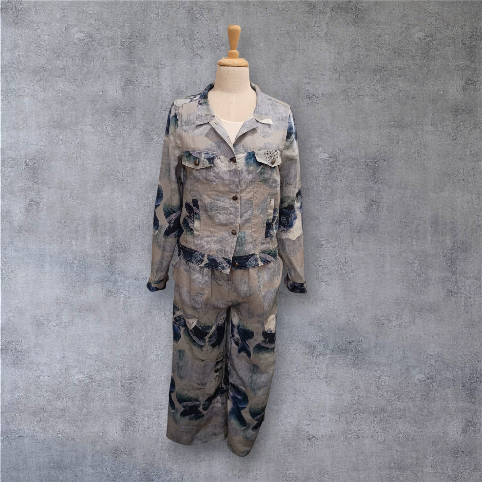 CCB - Linen Wide Pant Floral Print-Blue