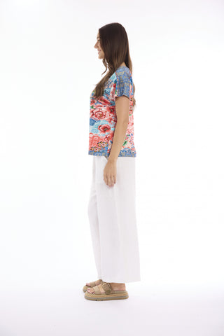 Escape by OQ - Printed V Neck Top with T Shirt Back - Clarissa