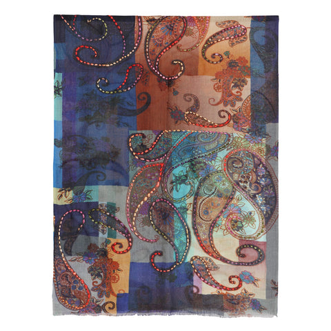 United - 100% Australian Merino Wool Embroidered Print Scarf - Paisley