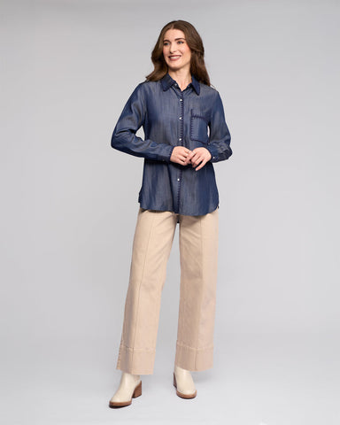 Vassalli - Banner Shirt with Blanket Stitch - Deep Blue