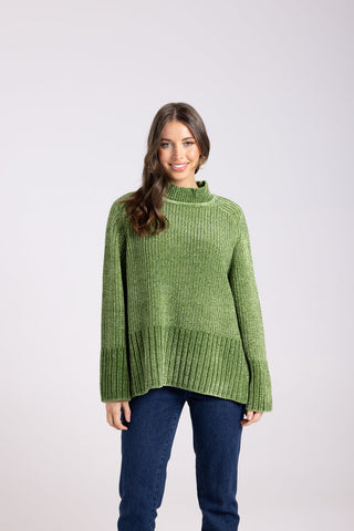 Two T's - Rib Mock Neck Knit - Kiwi Green