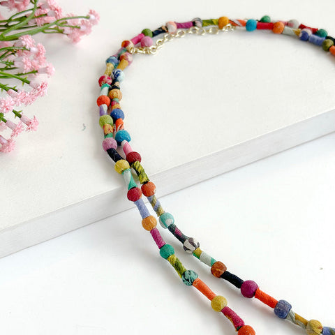 WorldFinds - Scrolled and Dotted Kantha Necklace