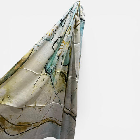 Melange - Wool and Silk Blend Luxury Scarf-Water Flowers