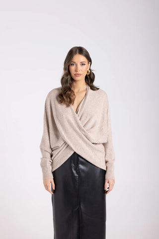Two T's - Crossover Knit Jumper - Oat
