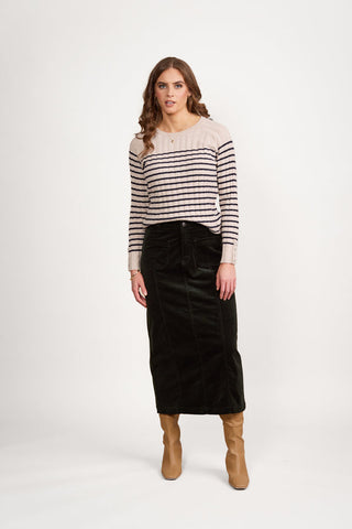 Vassalli - Mid Length Cord Skirt with Front Panel Seams - Forest