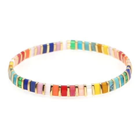 MCLuxe - Handmade Marbleized Tila Beaded Stretch Bracelets