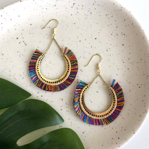 WorldFinds - Kantha Contoured Fringed Earrings - Multi