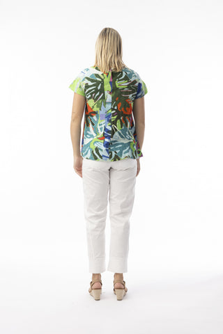 Orientique -  Leaves Blue V Neck Tee