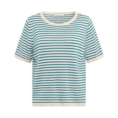 Mansted - Stella Linen/Hemp Stripe Top – Turquoise