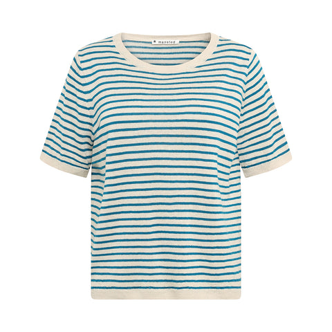 Mansted - Stella Linen/Hemp Stripe Top – Turquoise