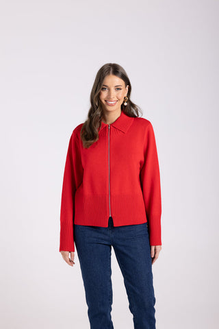 Two T's - Zip Through Merino/Cotton Cardigan- Poppy