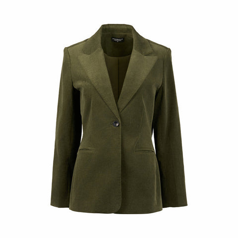 Vassalli - Shaped Lined Cord Blazer with Back Vent and Button Cuff Detail - Deep Sage