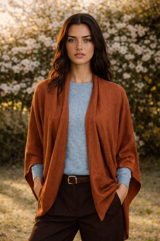 Bridge & Lord - Merino/Cashmere Wrap Topper- Cognac