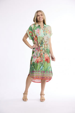 Orientique - Collared Shirt Dress - Flamingo