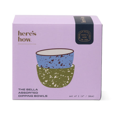 Heres How - The Bella Set of 2 Dipping Bowls - Blue + Olive Splatter