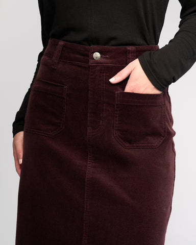 Vassalli - Lane Midi Length Cord Skirt - Merlot