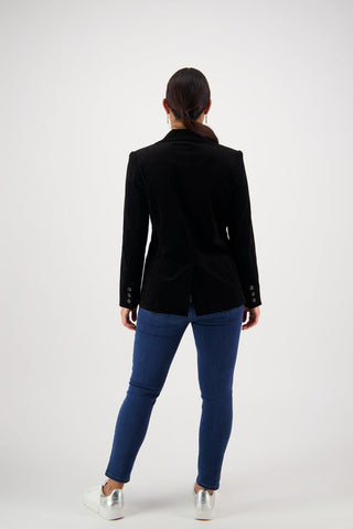 Vassalli - Shaped Lined Cord Blazer with Back Vent and Button Cuff Detail - Black